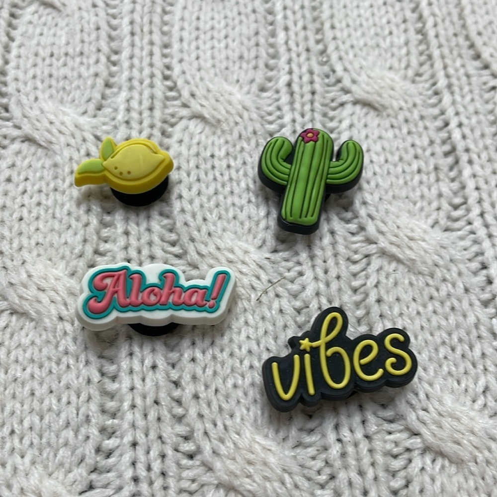 Croc Jibbitz. Lot of 4. Aloha, Vibes, Lemon, Cactus. Preloved.
